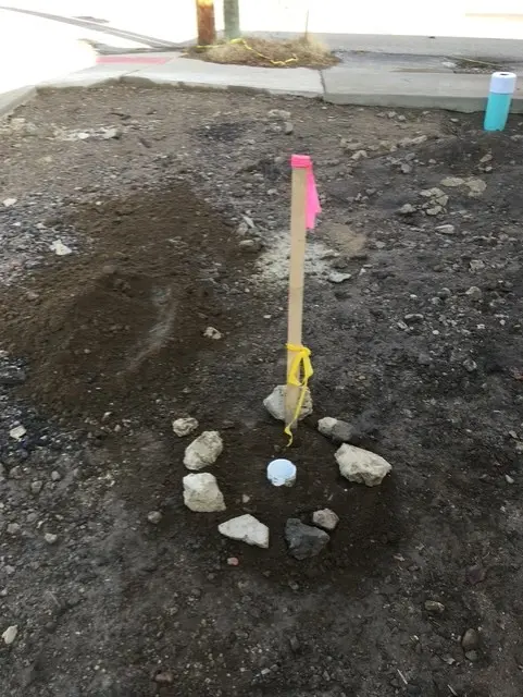 Flagpole location marked and prepped for installation